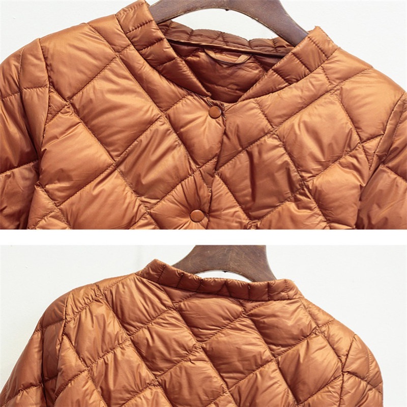 ของแท้ 100 %2022 Women V-Neck Lingge White Duck Down Jacket Autumn Winter Female Ultra Light Down Coat Parka Single-brea #4