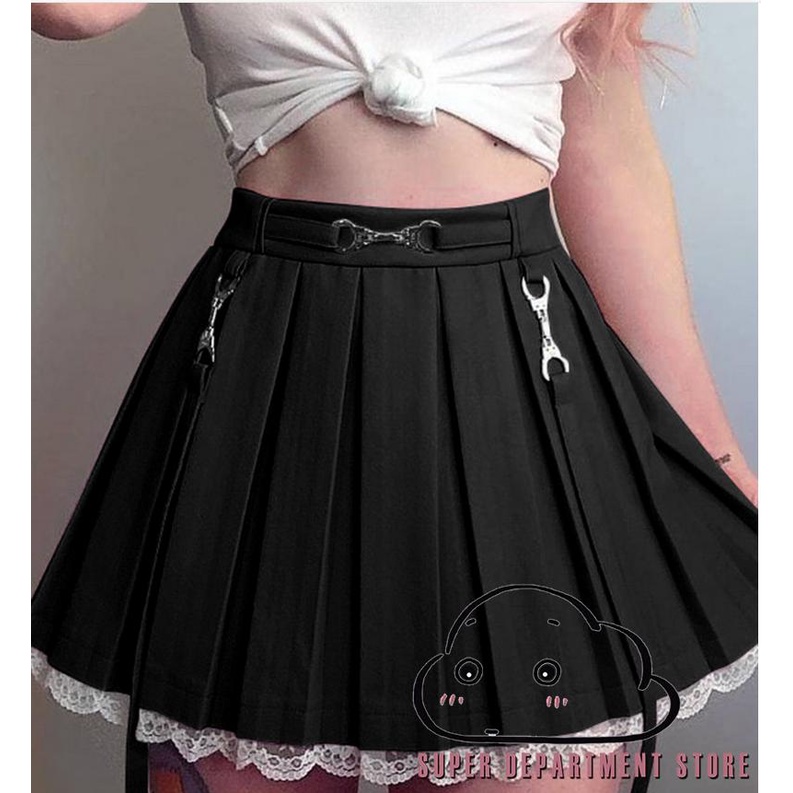 ☽TZ y2k Women Lace High-Waist Half-Dress Slimming Spring Fall Pleated Tummy Control Skirt