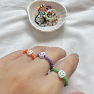 แหวนลูกปัดจี้ยิ้ม สีล้วน Color Smiley Rings ✨🧤