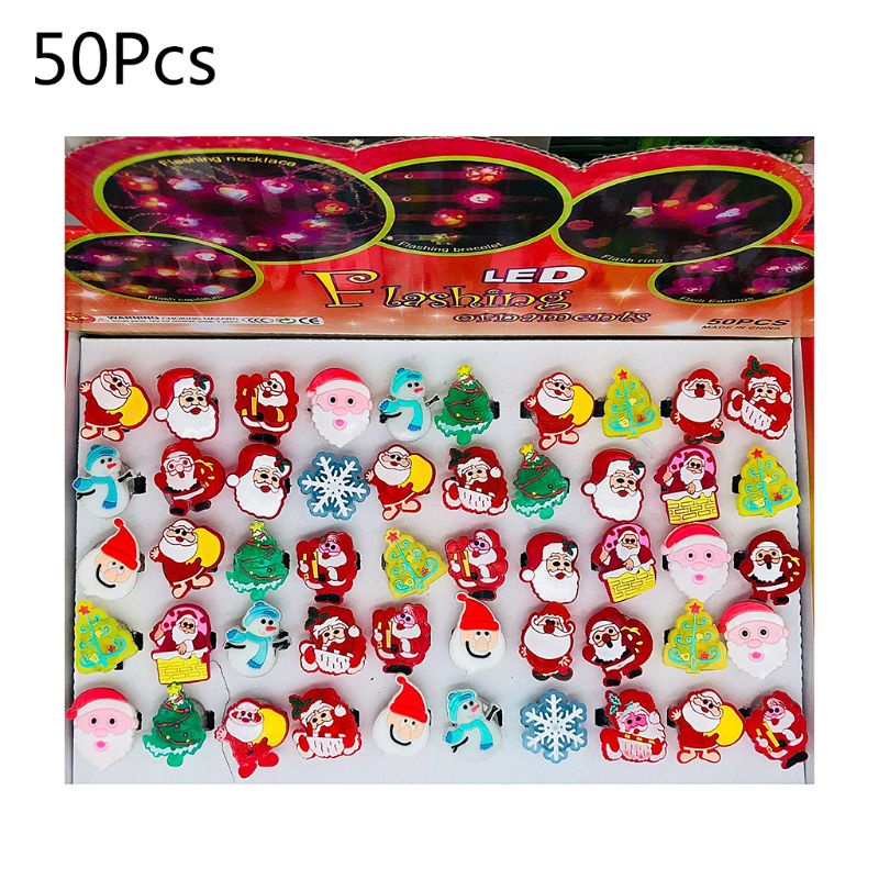 R-r แหวนเรืองแสง LED ลายการ์ตูนคริสต์มาส สําหรับเด็ก 50 ชิ้น