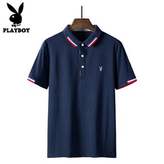 PLAYBOY เสื้อโปโล แขนสั้นเ ผ้าฝ้าย ระบายอากาศ แฟชั่นสำหรับผู้ชาย