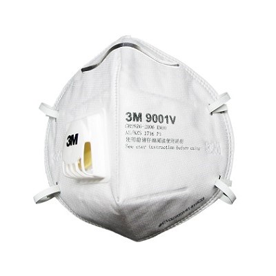3M™ 9001V หน้ากากป้องกัน ฝุ่น ละออง แบบพับได้ พร้อมวาล์วระบายอากาศ สายคล้องหู P1, 25 ชิ้น/กล่อง