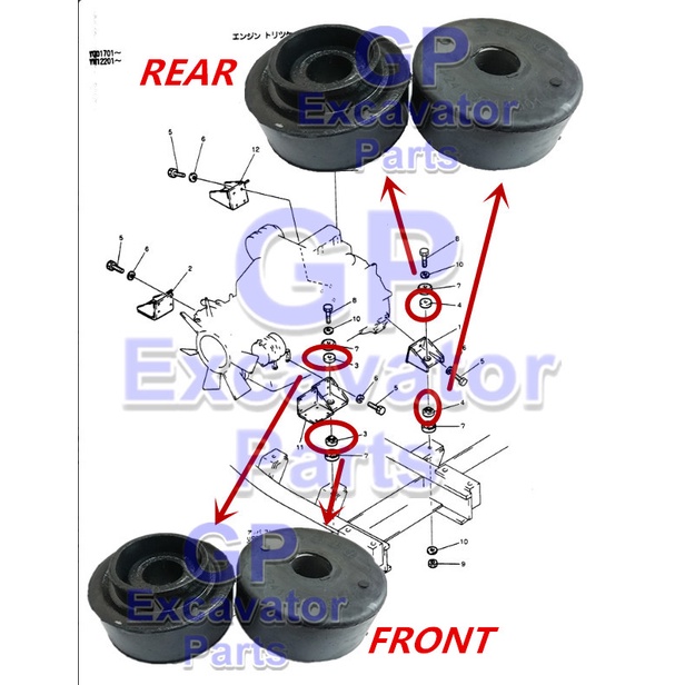 SK200 / SK07N2 / K907-2 / 6D31 HYDRAULIC EXCAVATOR ENGINE MOUTING SET