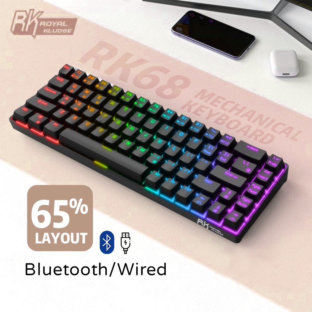 ROYAL KLUDGE RK68 Mechanical Gaming Keyboard บลูทูธไร้สาย/สาย USB แป้นพิมพ์เกมมิ่ง RGB Hot Swappable