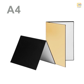 3-in-1 Photography Cardboard Paperboard Folding Photography Reflector Diffuser Board (Black + White + Golden) for Still Life Product Food Photo Shooting, A4 Size