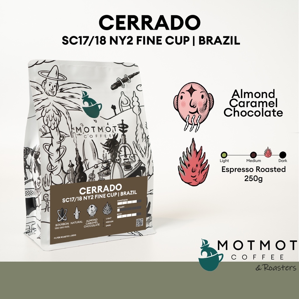 Brazil Cerrado SC17/18 NY2 Fine Cup (Natural)   Espresso Roasted   เมล็ดกาแฟคั่ว MOTMOT COFFEE