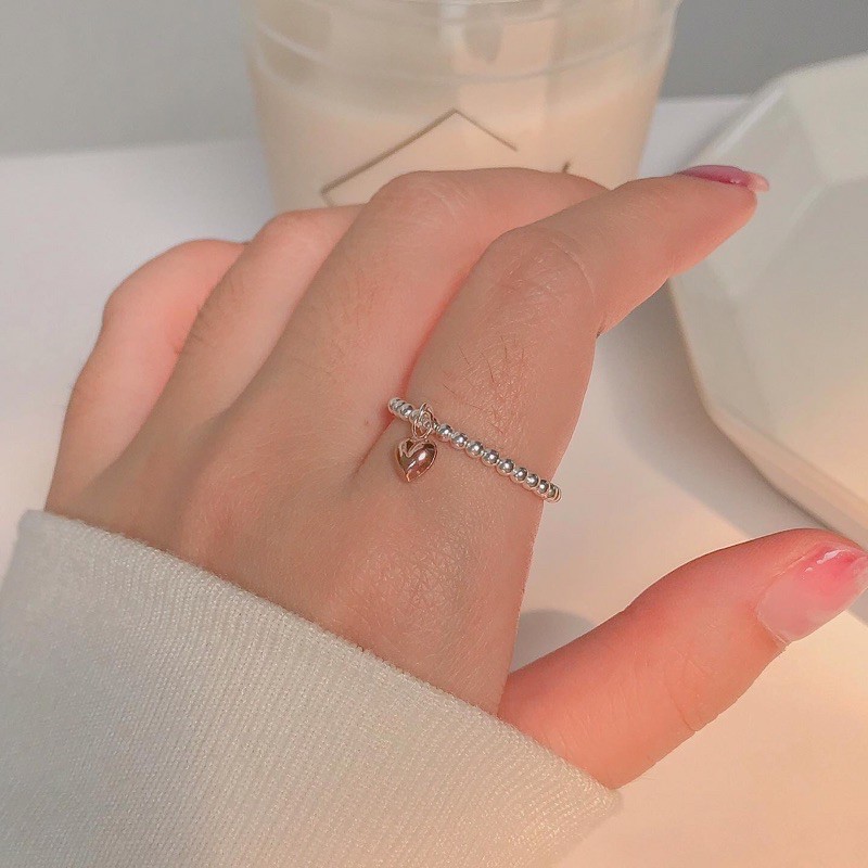 SissyJewelry // แหวนเงินแท้ รุ่นเอ็นยืด single rosegold heart stretch beaded ring