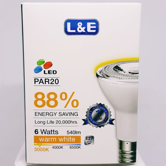 LED PAR20 6W (50W) WARM WHITE 3000K E27 L&E