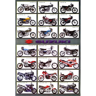 โปสเตอร์ รถมอเตอร์ไซค์ ซูซูกิ SUZUKI MOTORCYCLES (1963-96) POSTER 24”X35” Inch JAPANESE MOTORBIKES 21 Models