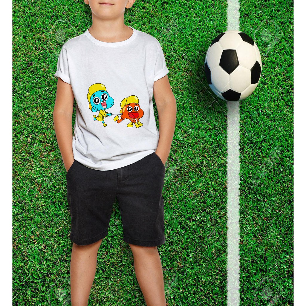 เสื้อยืดเด็กพิมพ์ลาย Gumball และ Darwin out เสื้อยืดผ้าฝ้าย - น่ารัก
