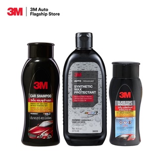 Set 3M แชมพูล้างรถ Car Shampoo ขนาด 400ml. PN39000LT + 3M Synthetic Wax PN39030 + 3M ผลิตภัณฑ์เคลือบกระจก PN08889LT