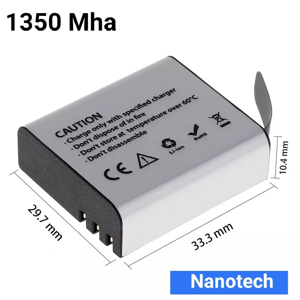 🔥🔥🔥1350 Mha🔥🔥🔥แบตเตอรี่ + Dual Charger สำหรับ EKEN H9 H9R H3R H8R H8PRO H8 Nanotech