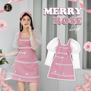 BLT BRAND การันตีเสื้อผ้าแบรนด์แท้ มินิเดรส สีชมพูแขนยาวสีขาว หวานมากแม่ MERRY ROSE