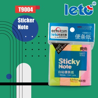 กระดาษโพส-อิท 0.75นิ้วx3นิ้ว  LETO รุ่น T9004 STICKER NOTE 400แผ่น:20แพ็ค (20แพ็ค:กล่อง) ** ขายยกกล่อง คละสี **