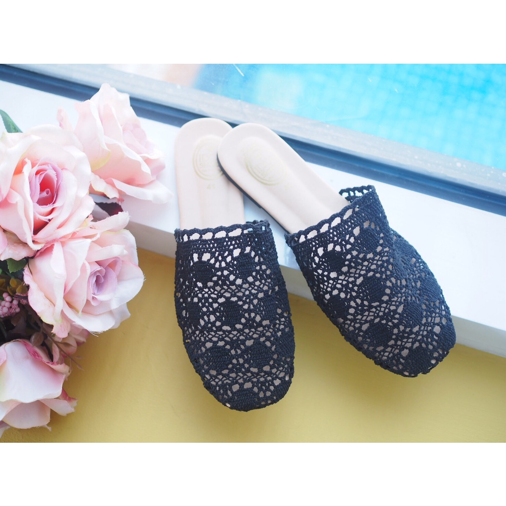(🇹🇭พร้อมส่ง) Size36-40มีเก็บเงินปลายทาง👠รองเท้าเปิดส้นลูกไม้แบบเก๋น่ารัก..พื้นรองฟองน้ำใส่นิ่มสบายค่ะ