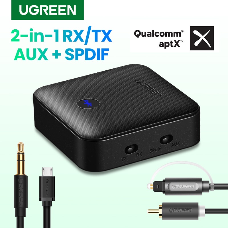 UGREEN #70158 2in1 Bluetooth 5.0 aptX Low Latency Transmitter Receiver spdif Optical + 3.5mm Aux for TV, AV Receiver