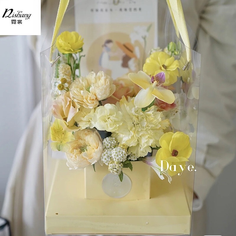 (พร้อมส่ง)กล่องดอกไม้ทรงสี่เหลี่ยมสไตล์เกาหลี/กล่องจัดดอกไม้/กล่องของขวัญในโอกาสต่างๆ - รูปที่ 4