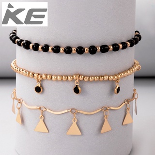 Simple foot accessories Black drip beaded three-anklet Geometric disc triangle multi-anklet fo