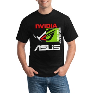 เสื้อยืดลําลอง แขนสั้น พิมพ์ลาย Nvidia X Asus Rog Republic Of Gamers Lap Pc 01 สําหรับผู้ชาย