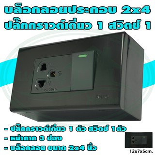 บล็อกลอย ขนาด 2x4 นิ้ว พร้อม ปลั๊กกราวด์เดี่ยว 1 ตัว สวิตซ์ 1 ตัว สีดำ (G-23)