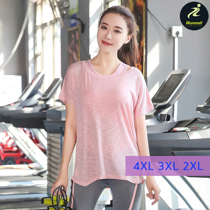 (4XL-XL) เสื้อออกกําลังกายผู้หญิงไซส์ใหญ่ คนอ้วน สาวอวบ ใส่วิ่ง โยคะ เล่นกีฬา รอบอก 52" 49" สีโอลด์โรส iRunmall #SH46