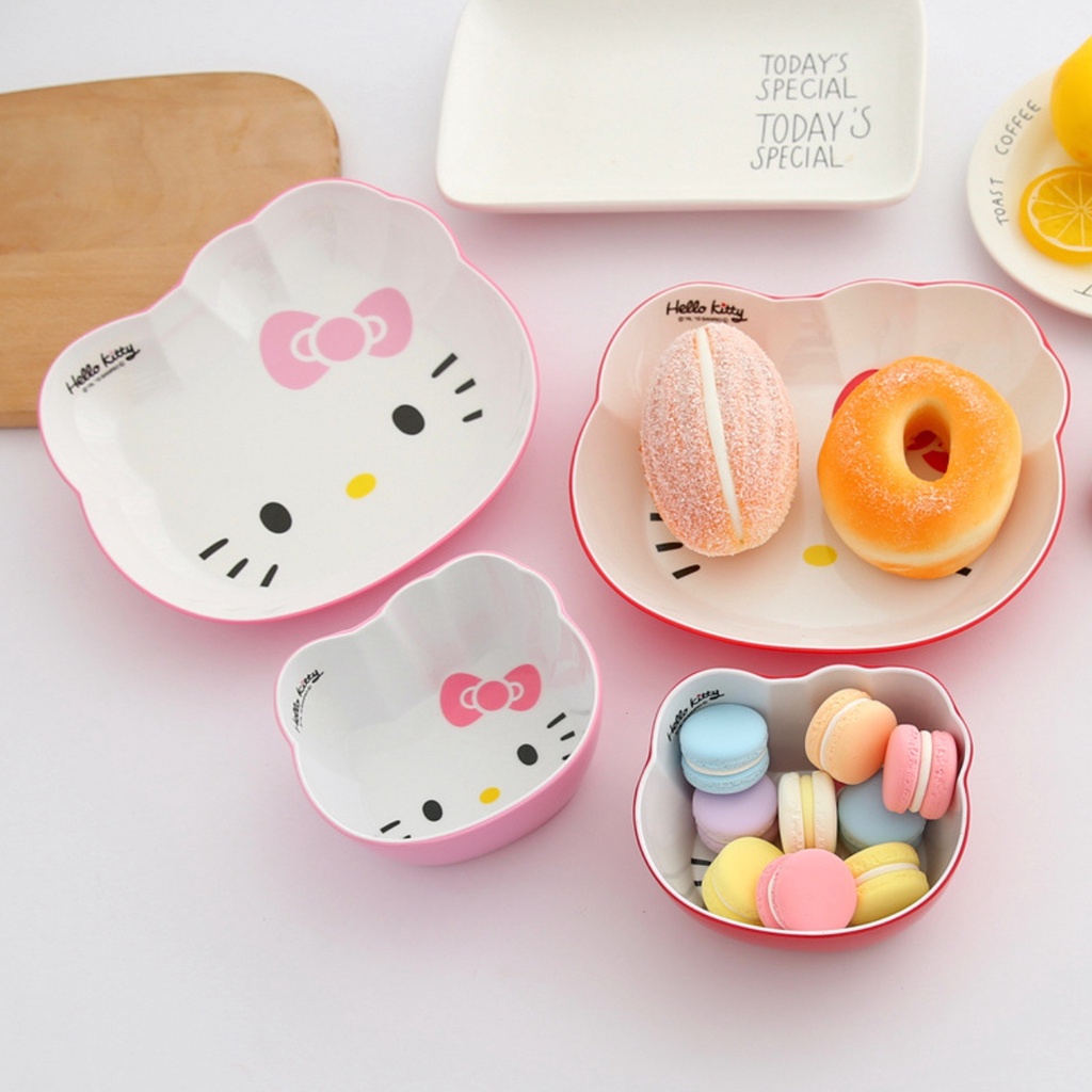 พร้อมส่ง  จานเมลามีน ชามเมลามีน ถ้วยใส่ขนม หน้าคิตตี้ จานชามเด็ก | Bluerubystore – โปรปัง