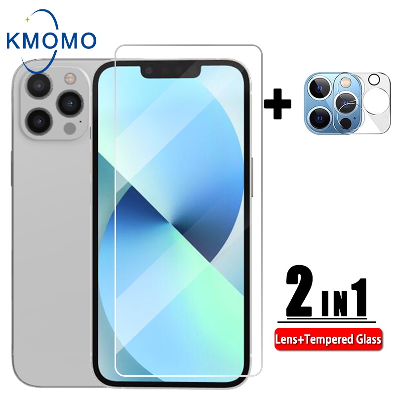 [2 ใน 1] ฟิล์มใส ฟิล์มกระจก For iPhone 13 Pro Max 12 Mini 11 X Xr Xs 7 8 Plus SE 2020 ฟิล์มเลนส์กล้องสำหรับ ฟิล์มกระจกนิรภัย แบบใส กันรอยหน้าจอ