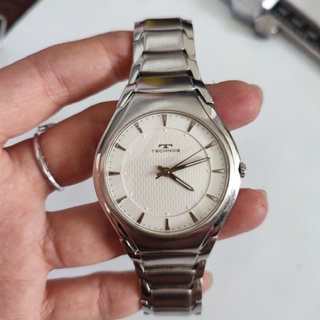 นาฬิกา vintage technos นาฬิกาของแท้มือสอง หน้าขาว ตัวเรือนบางๆเรียบหรู ระบบ quartz