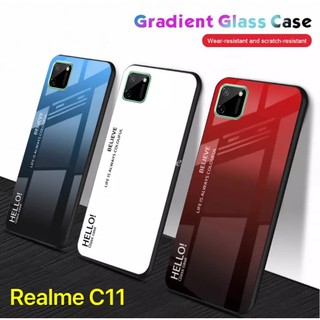 Case Realme C11 เคสโทรศัพท์ เรียวมี เคสกระจก เคสกันกระแทก เคสกระจกไล่สี ขอบนิ่ม case realme C11