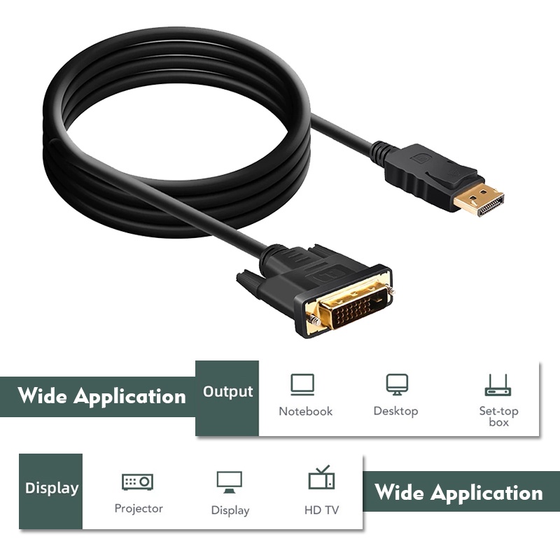 สายDP สาย displayport dp to dvi 4K HD 1080P สายเชื่อมหน้าจอ ชุบทอง ยาว1.8M