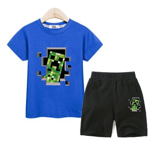 เสื้อยืดเด็กผู้ชายและกางเกงขาสั้น เสื้อผ้าเด็กBoy clothes Minecraft kids 2 piece set