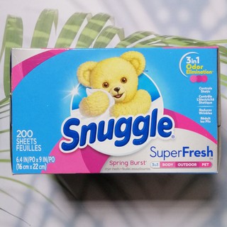 แผ่นอบผ้า กลิ่นสปริงเบิร์ส Fabric Softener Dryer Sheets Super Fresh Spring Burst 200 Sheets (Snuggle®) แผ่นหอม แผ่นหอมอบ