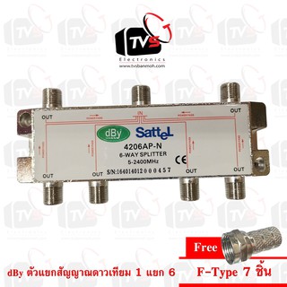 dBy ตัวแยก6ทาง 6-WAY Splitter สำหรับสัญญาณเสาอากาศทีวีดิจิทัลและสัญญาณจานดาวเทียม 5-2400MHz แถม F-Type 7 ชิ้น