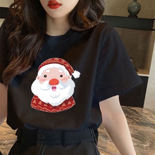 เสื้อยืดคริสต์มาส Korean tees Round neck cartoon christmas pattern tshirt for men women vintage clothes 161 Women xmas