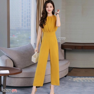 CL4266-YELLOW Jumpsuit จั้มสูทขายาว งานผ้าโฟร์เวย์เนื้อผ้าไม่บางมากใส่สบายผ้าไม่ยืด คอจั้มยางยืด แขนกุดมีซิปซ่อนด้านหลัง