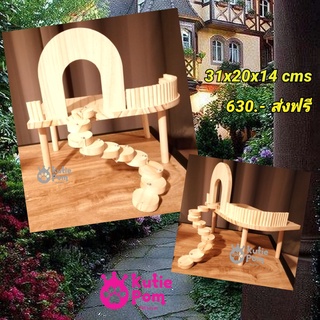 Kutiepom อุปกรณ์ตกแต่ง ชั้นลอย บ้านหลบ สำหรับกรงแฮมสเตอร์ ชั้นลอย บ้านหลบ Wood Decoration for Hamster Cage