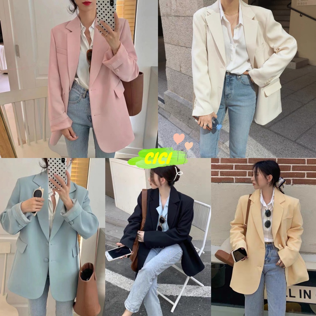 ส่งทันที Cici(NO. 2168)เสื้อเบลเซอร์แขนยาว แต่งดีเทลกระเป๋า โทนสีพาสเทลใส่แมทช์ง่าย