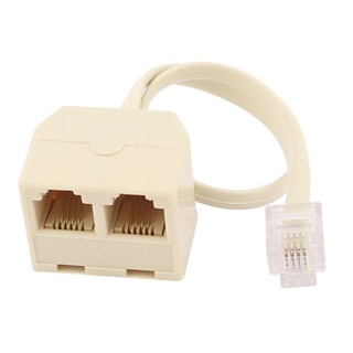 RJ11 6P4C 2 Way Outlet Telephone Jack Line Splitter Adapter Beige