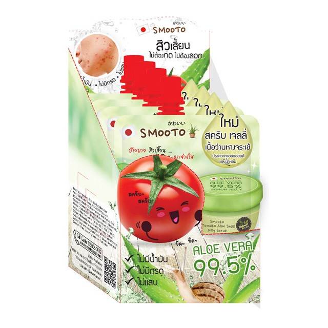 (4ซอง/กล่อง) Smooto Tomato Aloe Snail Jelly Scrub 50g สมูทโตะ โทเมโท อโล สเนล เจลลี่ สครับ ว่านหางจร