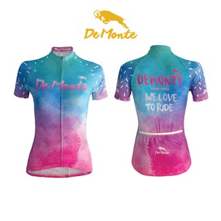 DeMonte Cycling เสื้อจักรยานผู้หญิง ลายสีน้ำฟ้าชมพู DE-020 เนื้อผ้า Microflex เนื้อผ้าแอร์โร่สเปนเด็กซ์