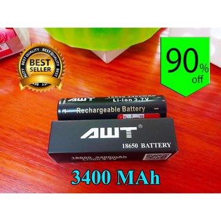 ถ่านชาร์จ AWT 18650 3400 MAh (สีดำ) 2 ก้อน ***แถมฟรี แท่นชาร์จถ่าน เครื่องชาร์จถ่าน สำหรับถ่าน 2 ก้อน แบบสายUSB***