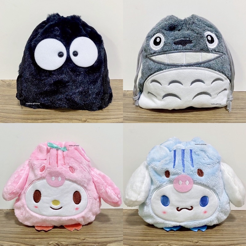 🎒กระเป๋าหูรูดลายการ์ตูน‼️ขนปุย‼️ “ไซท์กลาง-ใหญ่” ภูติฝุ่น/มายเมโลดี้/ชินามอนโรล ผ้านุ่ม คุณภาพเยี่ยม