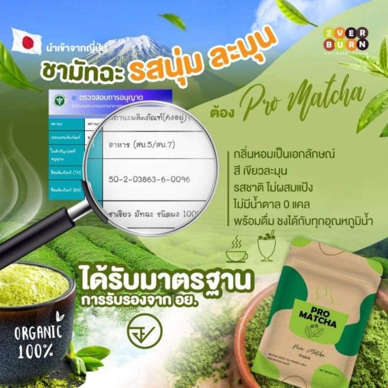 Pro Matcha ชาเขียว โปรมัทฉะ ผงยอดอ่อนจากใบชานำเข้าจากญีปุ่น ขนาด 20 ...