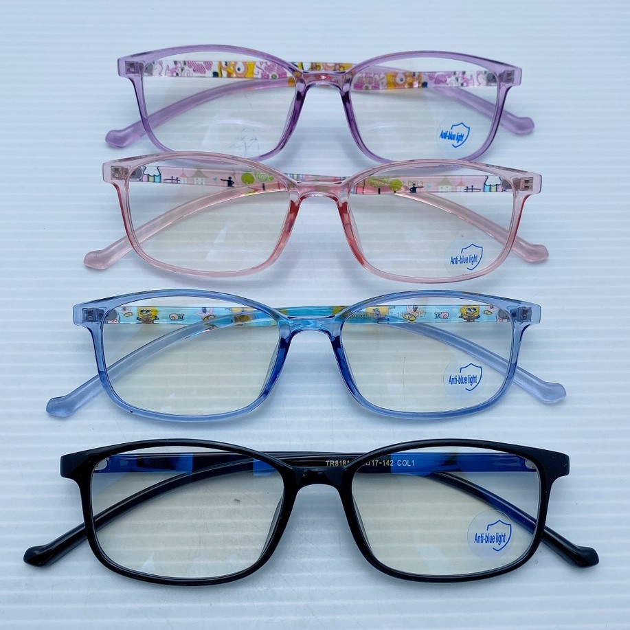 แว่นตากรองแสงสำหรับเด็ก กันแสงสีฟ้า ขาลายการ์ตูนน่ารักๆ บิดงอได้ ไม่หัก 81814