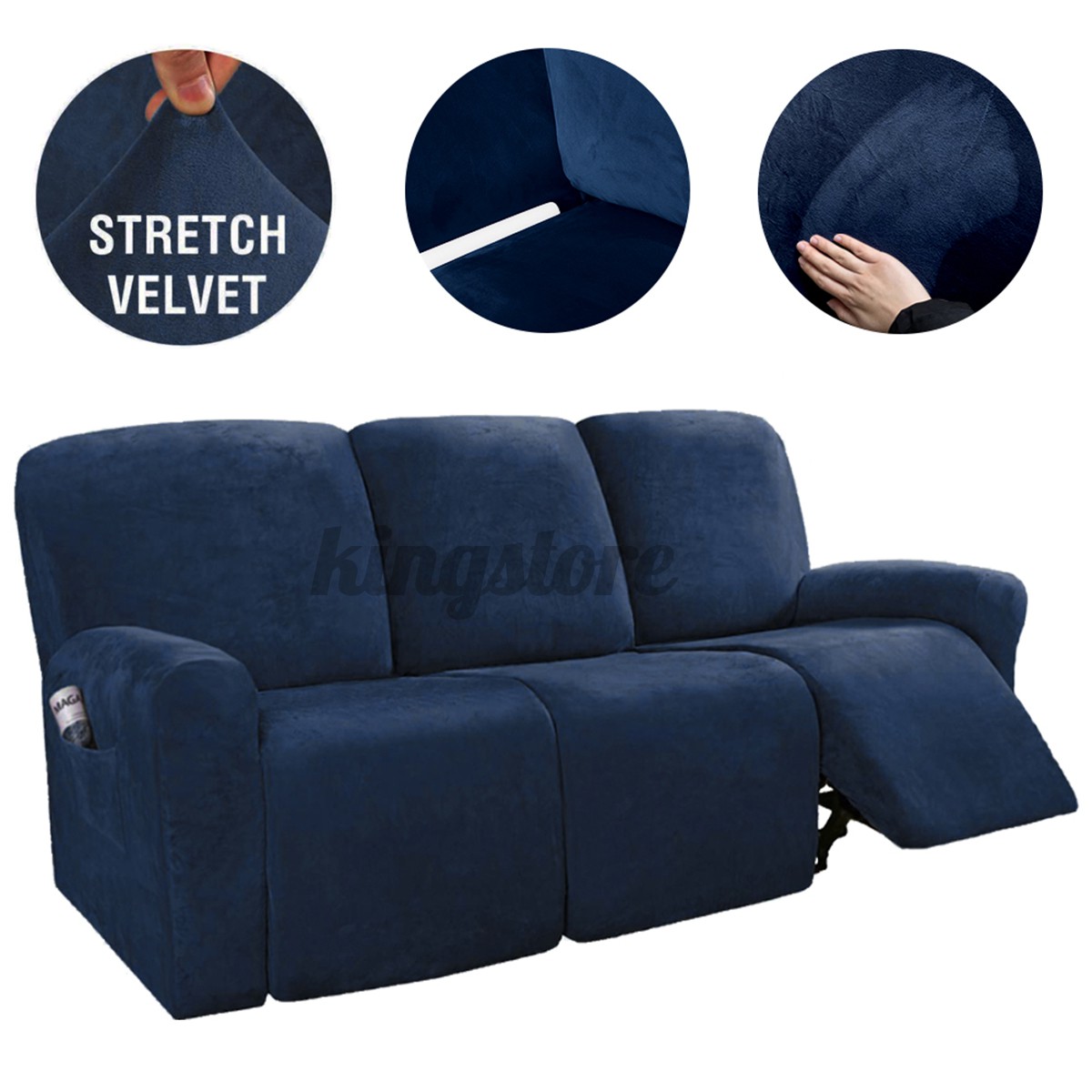 Velvet Soft Stretch Three Seat Recliner, Furniture Covers For Reclining Sofas
