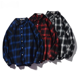 Plaid Long-sleeved Shirt Mens Korean Style Trendy Fashion All-match Loose Top