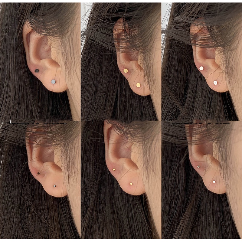 Roselife ต่างหูสตั๊ด เงิน S925 ทรงกลม ไม่จางง่าย สีดํา เครื่องประดับ สําหรับนักเรียน ทุกเพศ 1 คู่ ราคา ถูกที่สุด ดีลบีเคเค แกลเลอรีภาพที่ 2