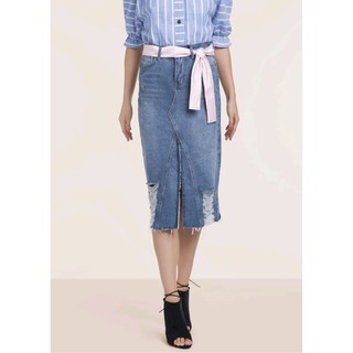 ( Last One!) Midi-length Denim skirt กระโปรงยีนส์ ทรงเอยาว ผ่าหน้า ทรงสวยมาก