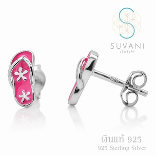 Suvani Jewelry-Earring Silver 925% ต่างหูรองเท้าเกี๊ยะญี่ปุ่นเพ้นท์ลายดอกซากุระ สีชมพู น่ารัก ใส่ได้ทั้งเด็กและผู้ใหญ่