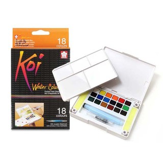 (1 ชุด) สีน้ำเค้ก Sakura KOI ตลับชุด 18 สี พร้อมพู่กันเก็บน้ำ / Sakura KOI Watercolor Set 18 colors